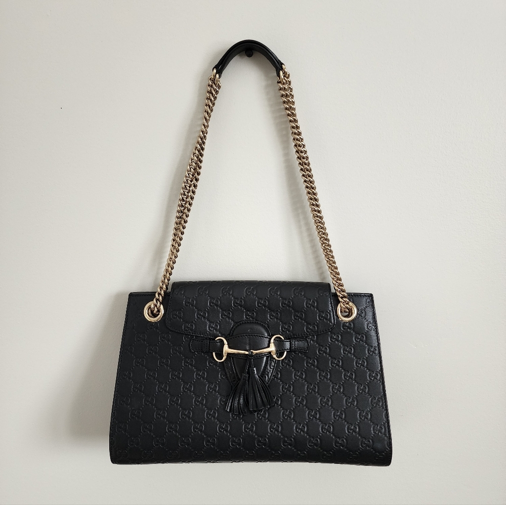 Gucci Black Embossed Leather Shoulder Bag